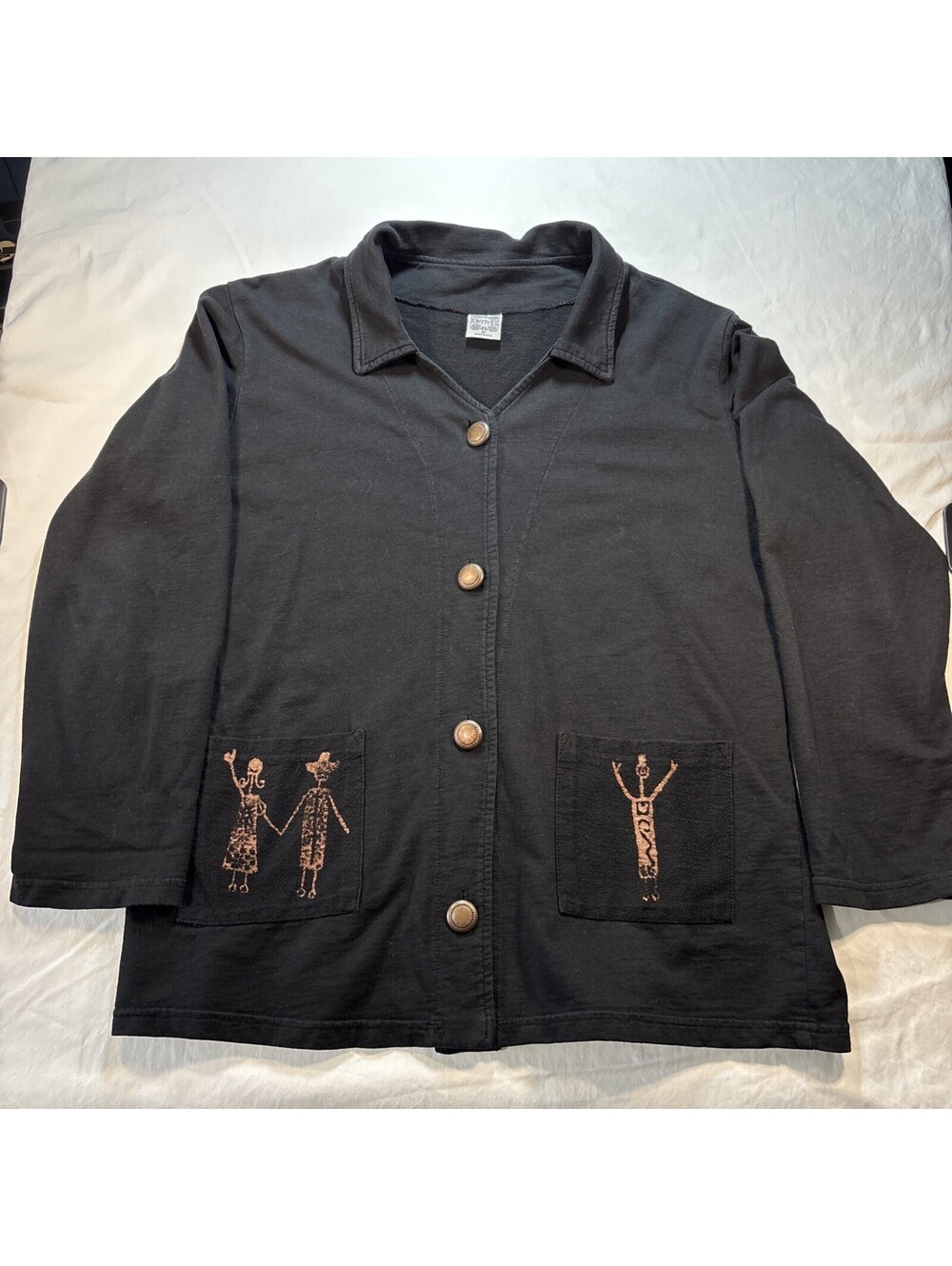 Vintage Mittus Button Shirt Made in USA Graphic Folk Art Primitive